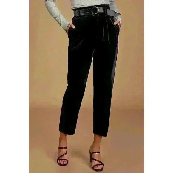 NEW! Neon Blonde Women's 30 Roxy Black Velvet Paperbag Waist Pants MSRP $159 - Picture 2 of 5